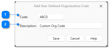 Add/Edit User Defined Organization